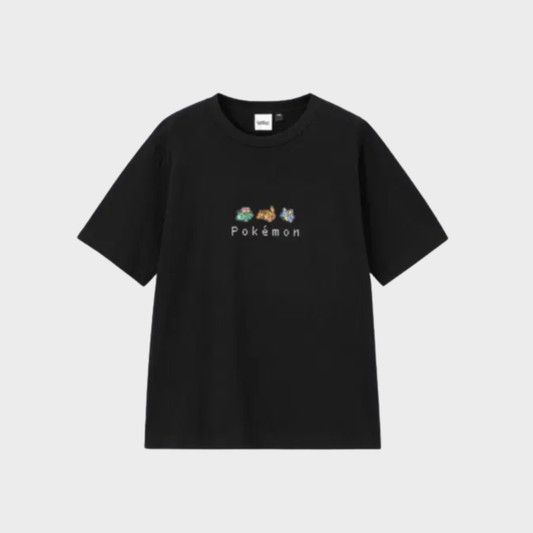 Pokemon x Gu T-Shirt, Pixel Kanto Evolved Starters [Black]